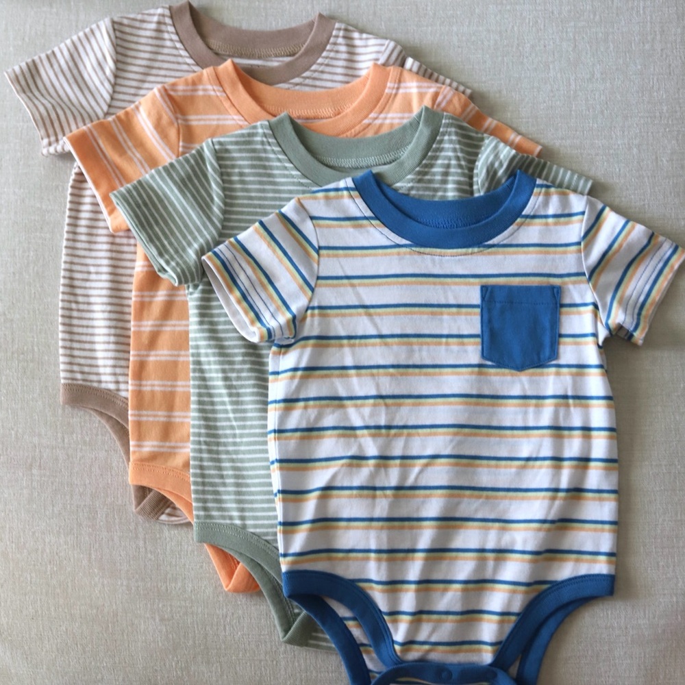 Striped Kids One Pieces Set - Blue, Orange, Green, Brown 12M